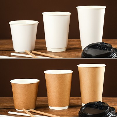 Food grade paper kraft double wall cup coffee cup with lid