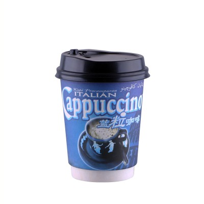 Custom Printed Double Wall Disposable Coffee Paper Cup With Lid