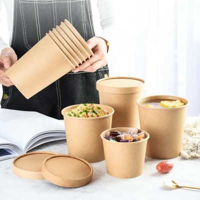 Wholesale packaging cup kraft paper bowl with paper lid