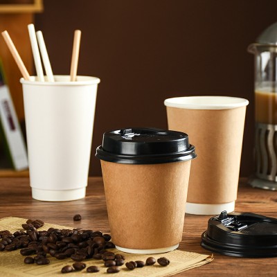 Wholesale kraft double wall coffee paper cup with lid