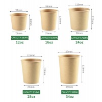 Disposable Kraft Paper Bowl Cup Custom Logo for Soup Salade Fruit Porridge with Paper Lid