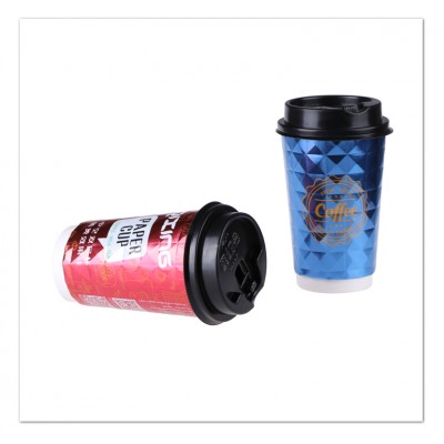 3D Embossed Shining double wall insulation coffee hot drink paper cup 400ML