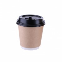 Logo Custom Printed Hot Coffee Double Wall Disposable Kraft Paper Cup with Lid